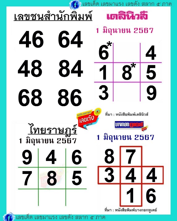 หวยไทยรัฐเลขเด็ดไทยราษฎร์เดลินิวส์บางกอกทูเดย์